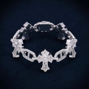 Juicx 10MM Moissanite Cross Mariner Gucci Link Bracelet 14K Gold