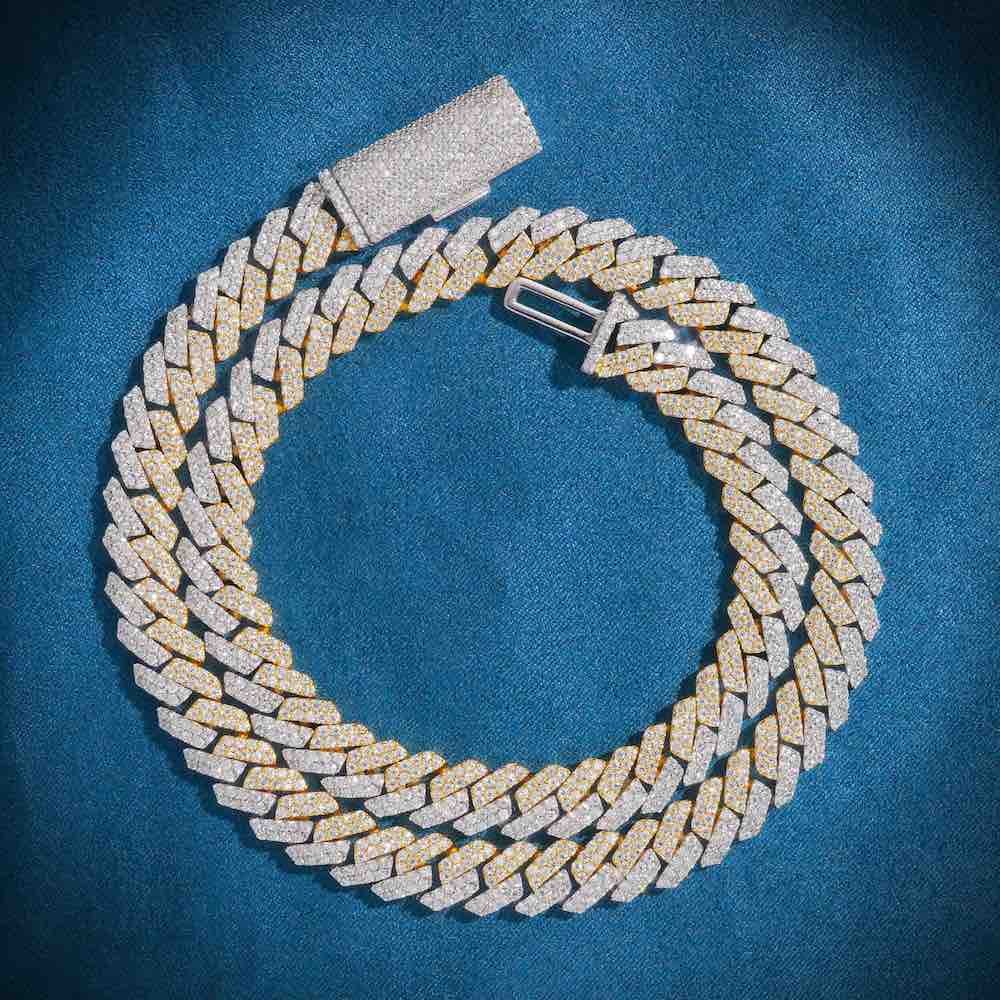Juicx 10MM Split Two Tone Moissanite Cuban Link Chain 14K Gold
