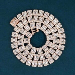 Juicx 11MM Moissanite Clustered Baguette Tennis Chain 14K Gold