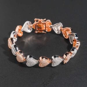 Juicx Two Tone Iced Out Baguette Heart Tennis Bracelet 14K Gold - 13MM