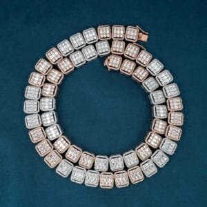 Juicx 13MM Moissanite Clustered Baguette Tennis Chain 14K Gold