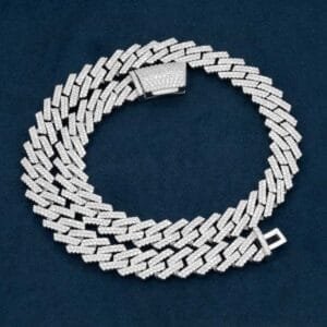 Juicx 2-Row 13MM Moissanite Prong Cuban Link Chain 14K Gold