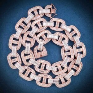 Juicx 15MM Two Tone Baguette Iced Out Mariner Link Chain 14K Gold