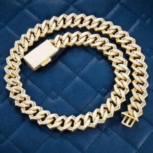 Juicx 15MM Moissanite Baguette Cuban Link Chain 14K Gold