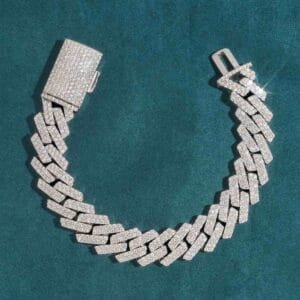 Juicx 15MM 2-Row Moissanite Cuban Link Bracelet 14K Gold