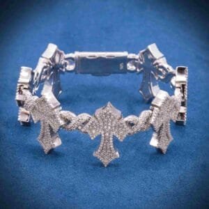 Juicx 16MM Iced Out Cross Bracelet 14K Gold