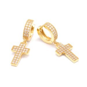 Juicx 2-Row Moissanite Cross Earrings 14K Gold