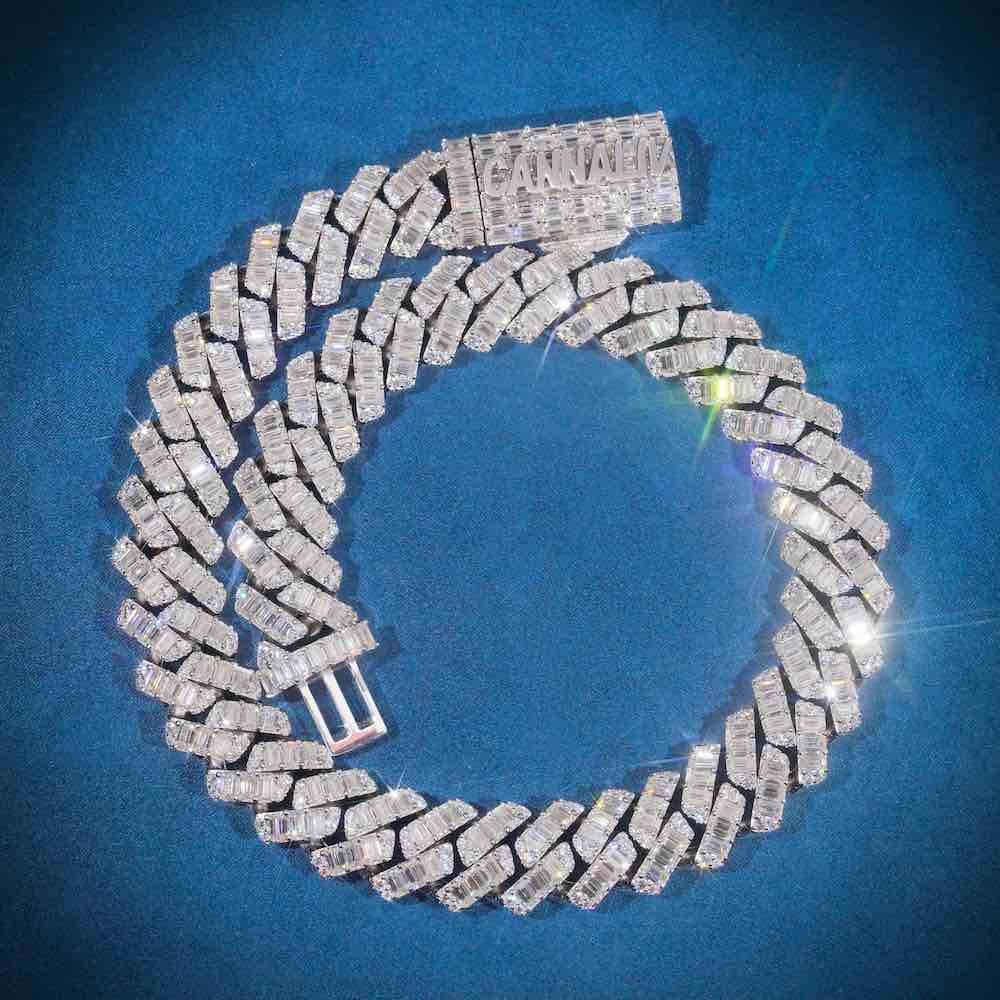 Juicx CUSTOM CLASP 20MM Emerald Cut Moissanite Cuban Link Chain 14k Gold