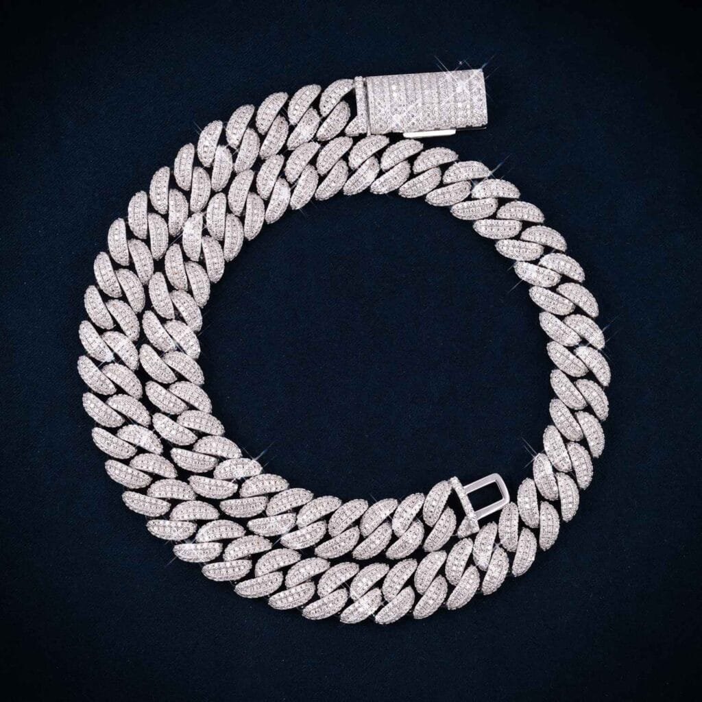 Juicx 3-Row 13MM Moissanite Miami Cuban Link Chain 14K Gold