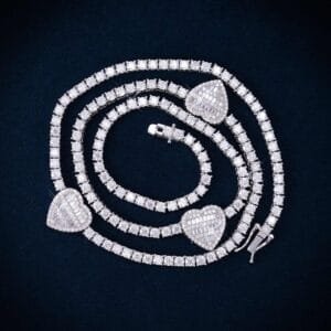 Juicx 3MM Moissanite Triple Heart Tennis Necklace 14K Gold