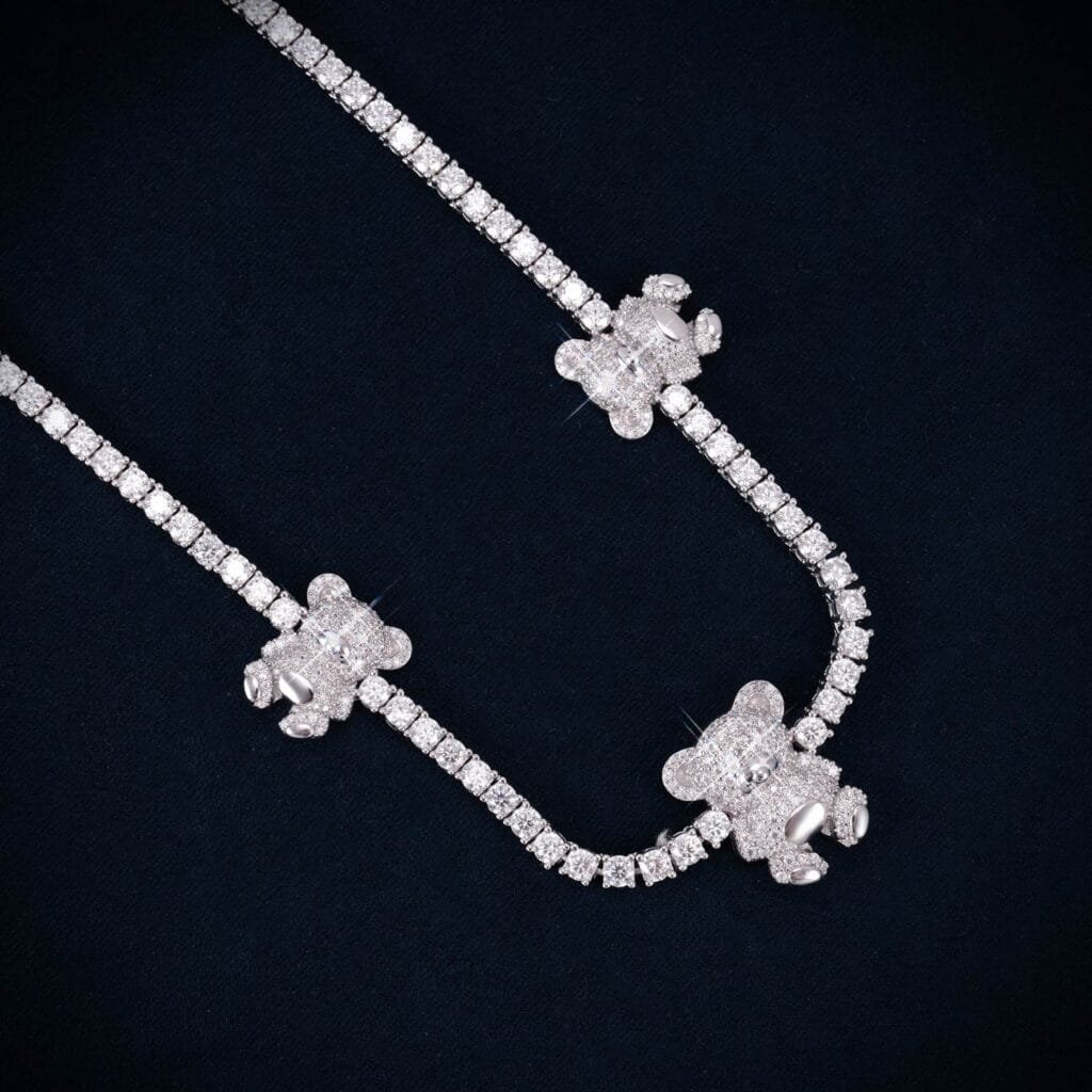 Juicx 3MM Moissanite Teddy Bear Tennis Necklace 14K