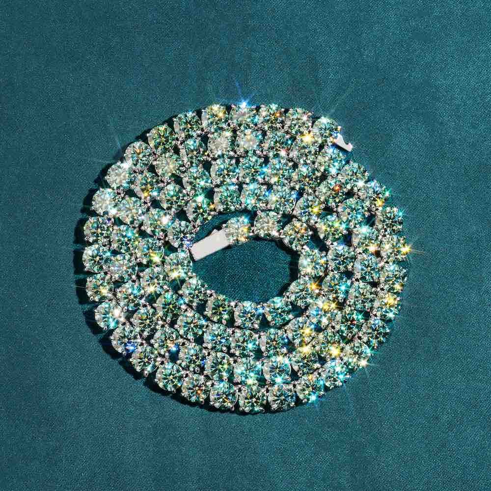 Juicx 6MM Blue Moissanite Tennis Chain 14K Gold