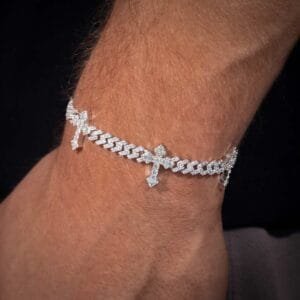 Juicx 6MM Moissanite Cross Cuban Link Bracelet 14K Gold
