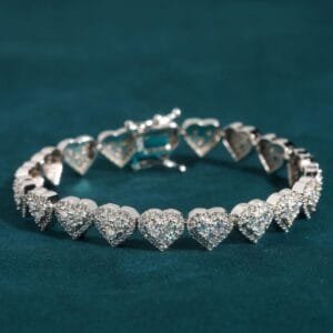 Juicx 8MM Moissanite Heart Link Bracelet 14K Gold