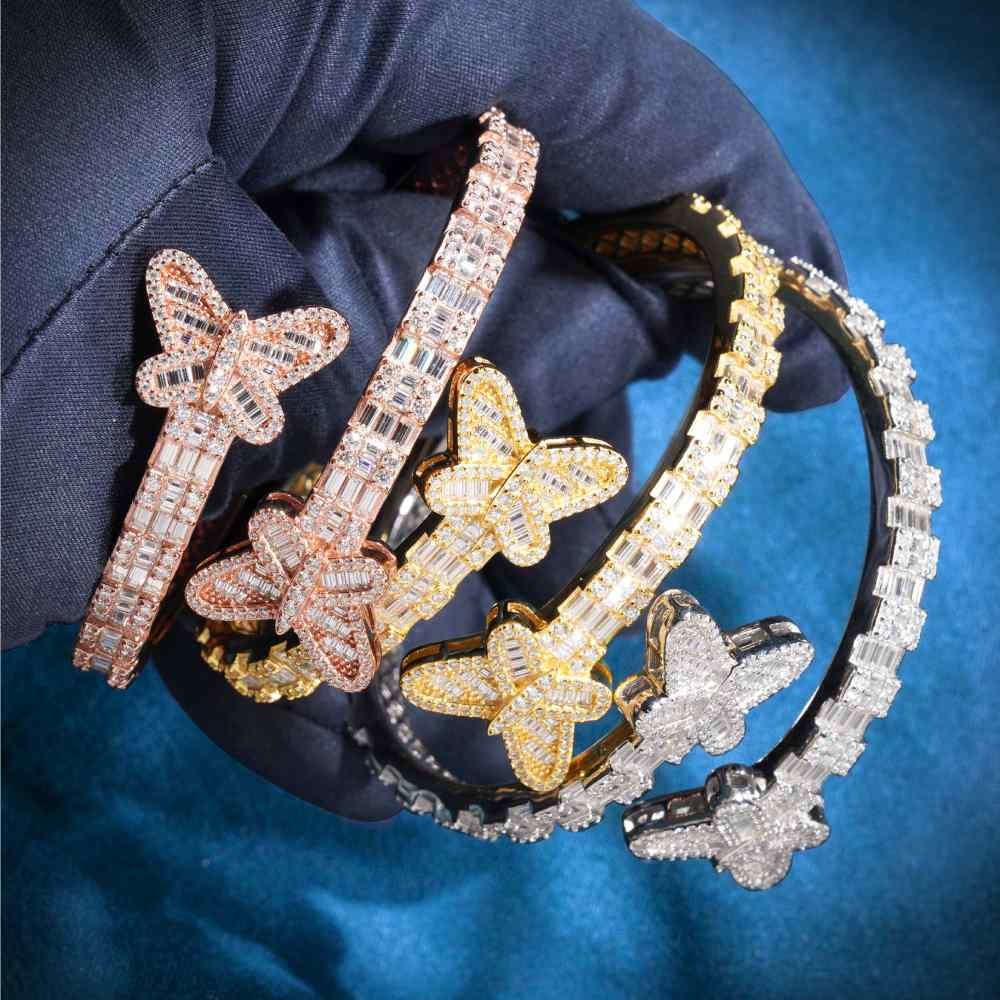 Juicx Butterfly Baguette Moissanite Bangle Bracelet 14K Gold