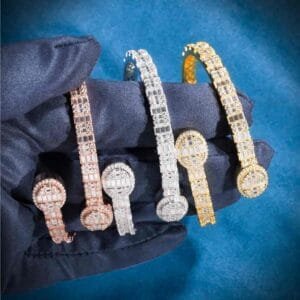 Juicx Circle Baguette Moissanite Bangle Bracelet 14K Gold