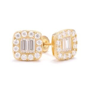 Juicx Double Baguette Halo Moissanite Earrings 14K Gold