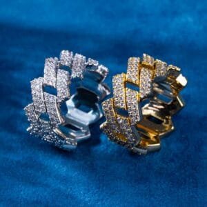 Juicx Moissanite 2-Row Cuban Link Ring 14K Gold