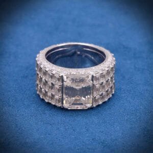 Juicx Moissanite 3-Row Emerald Cut Band Ring 14K Gold