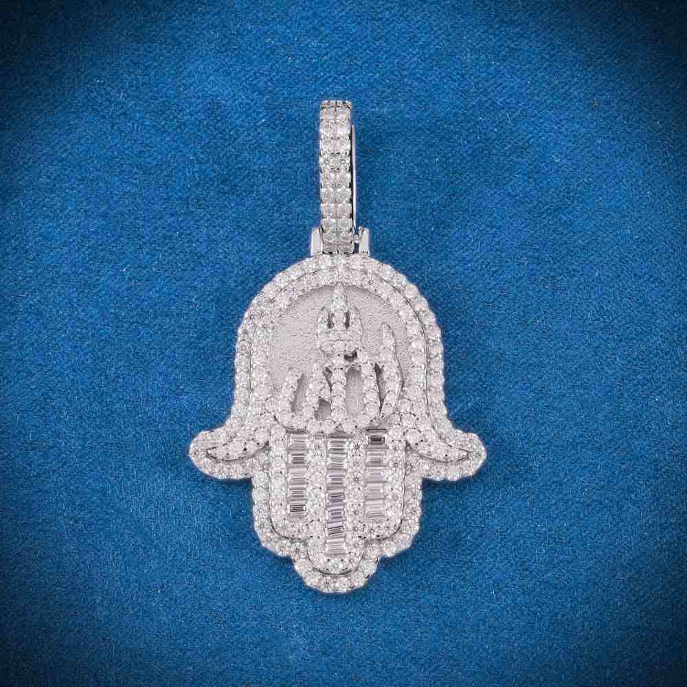 Juicx Moissanite Allah Hamsa Hand Pendant 14K Gold