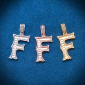 Juicx Moissanite Baguette Letter F Pendant