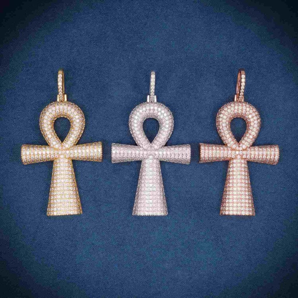 Juicx Moissanite Baguette Ankh Pendant 14K Gold