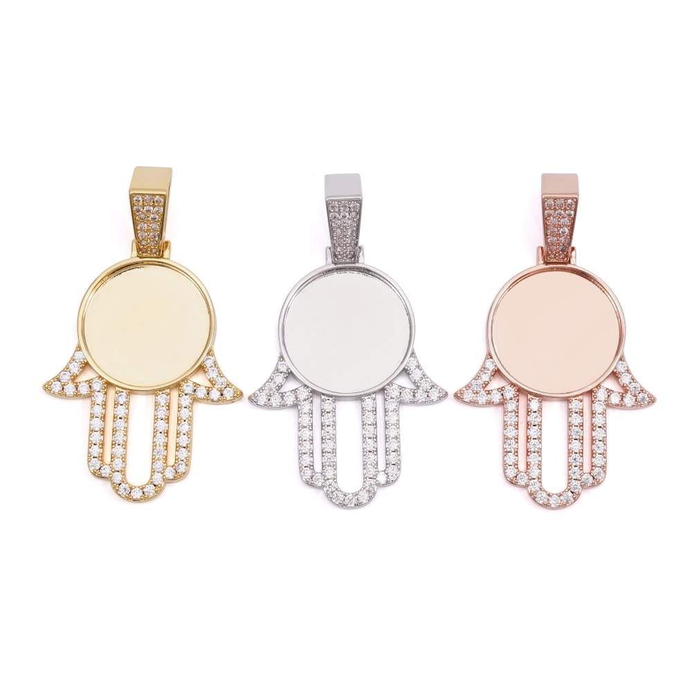 Juicx Moissanite Hamsa Hand Photo Pendant 14K Gold