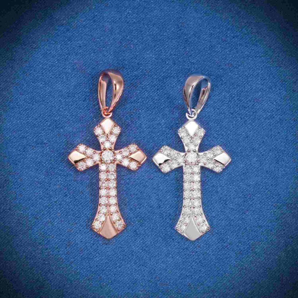 Juicx 20MM Moissanite Ornamental Cross Pendant 14K Gold
