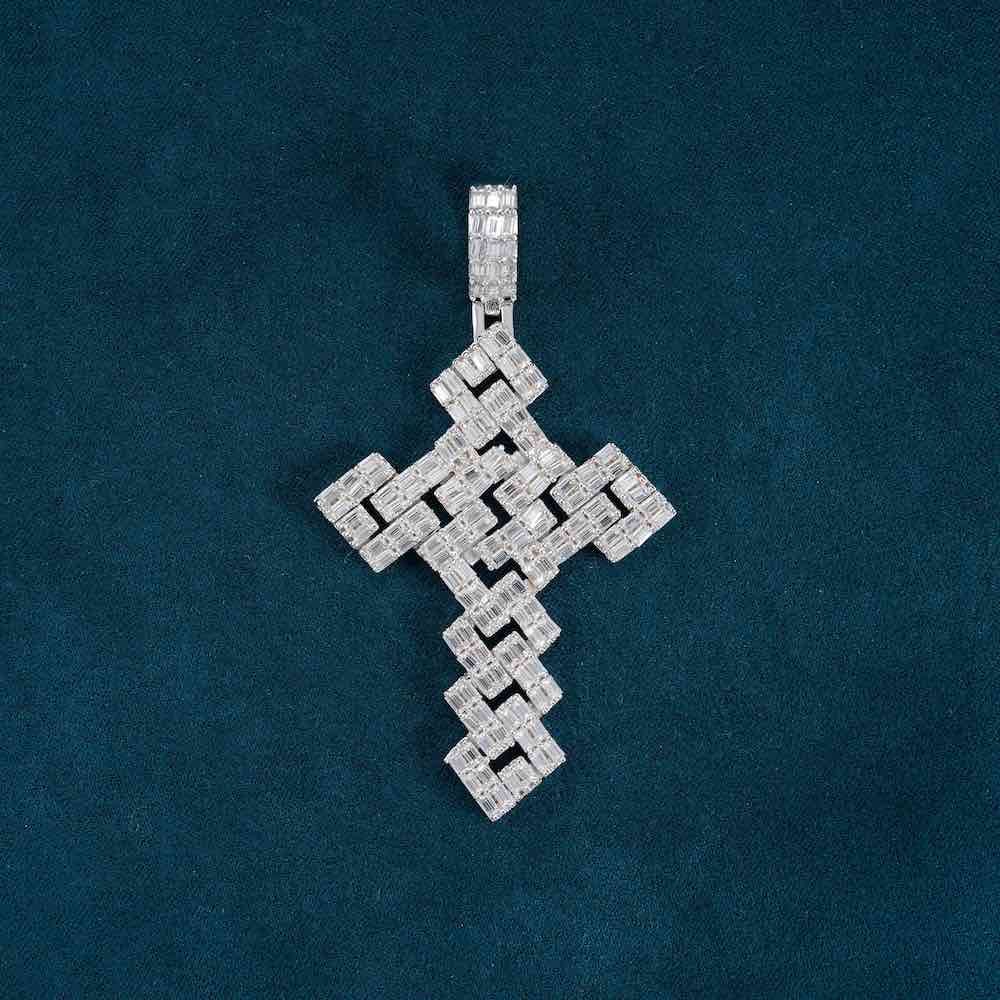 Juicx Moissanite Square Link Cross Pendant 14K Gold