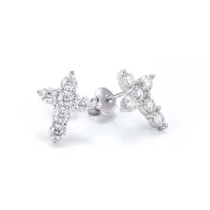 Juicx Round Cut Moissanite Cross Earrings 14K Gold