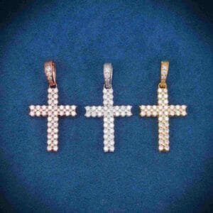 Juicx 2 Row Moissanite Prong Cross Pendant 14K Gold