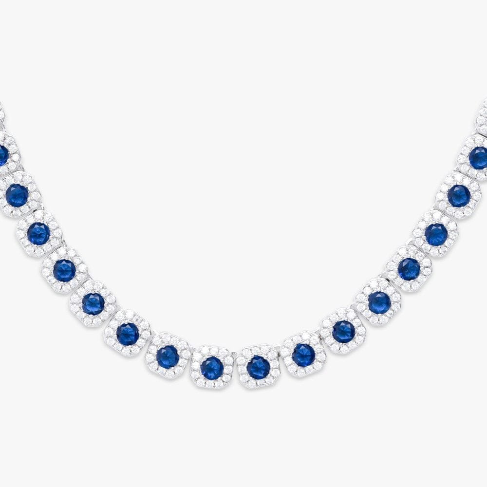 Juicx Blue Gemstone Halo Cluster Chain