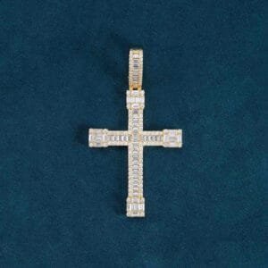 Juicx Emerald Cut Moissanite Cross Pendant 14K Gold
