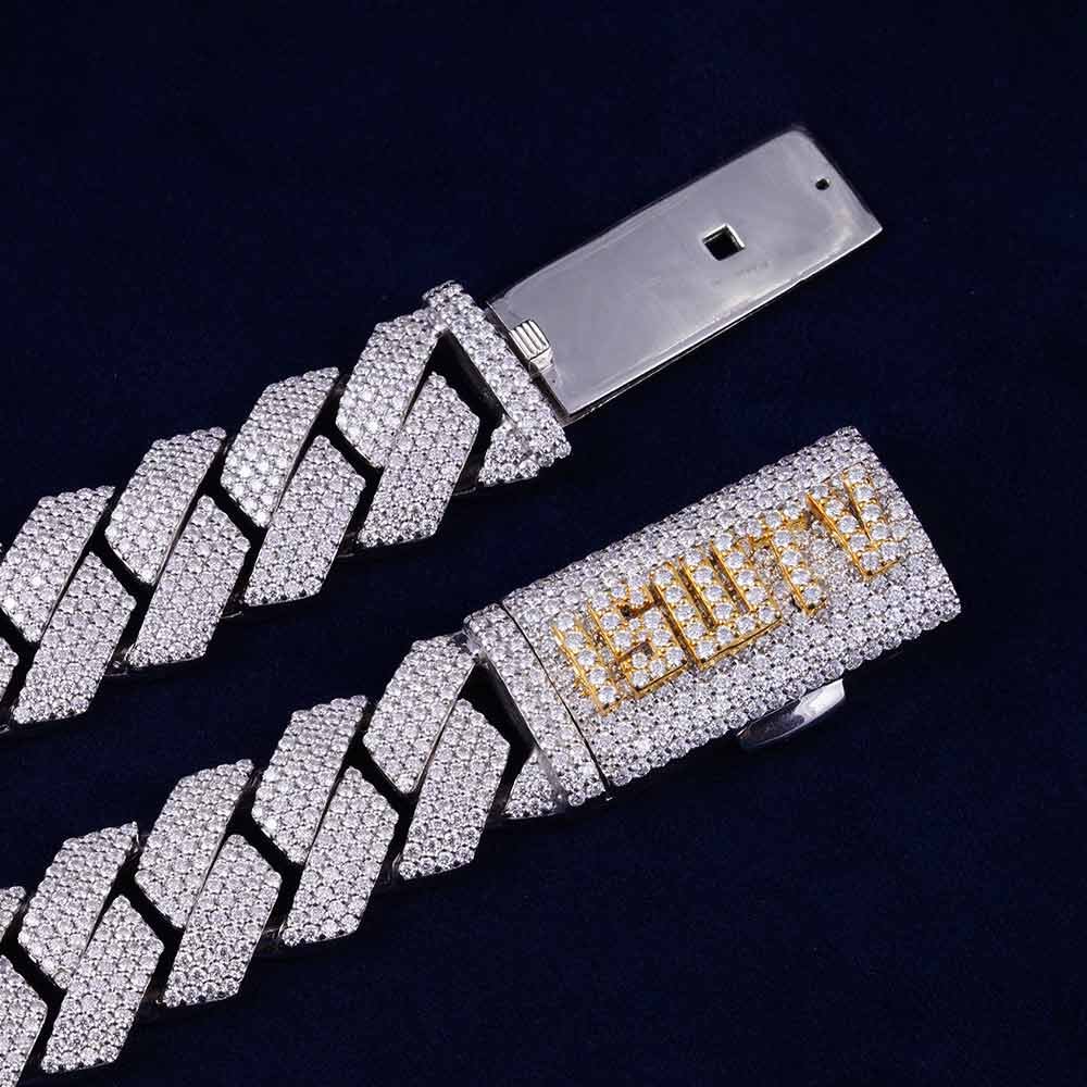 Juicx Custom Clasp 4 Row 20MM Moissanite Cuban Link Chain 14K Gold