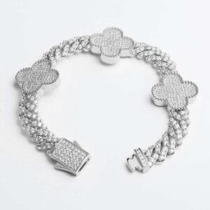 Juicx 8MM Four Leaf Moissanite Cuban Link Bracelet 14K Gold
