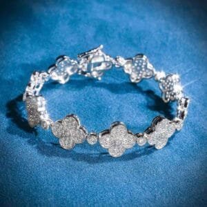 Juicx 12MM Four Leaf Moissanite Beads Bracelet 14K Gold