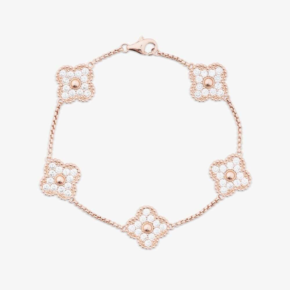 Juicx Four Leaf Rose Gold Moissanite Motif Bracelet
