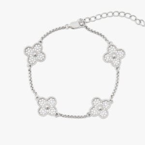 Juicx Four Leaf White Gold Moissanite Motif Bracelet