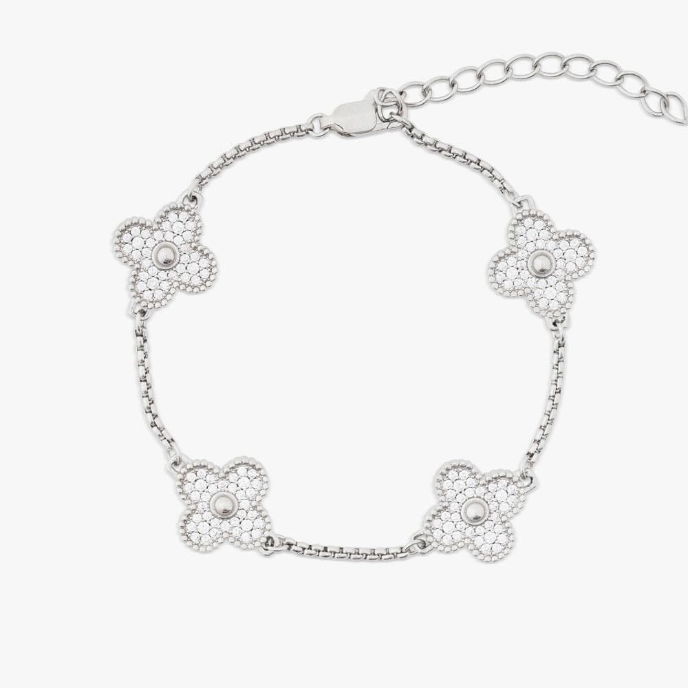 Juicx Four Leaf White Gold Moissanite Motif Bracelet