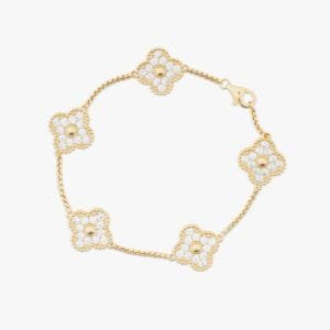 Juicx Four Leaf Yellow Gold Moissanite Motif Bracelet