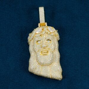 Juicx Moissanite Halo Jesus Pendant 14K Gold