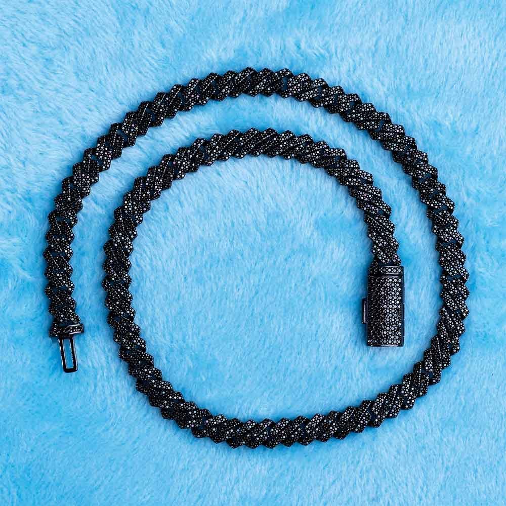 Juicx 8MM Black Moissanite Prong Cuban Link Chain 14K Black Gold