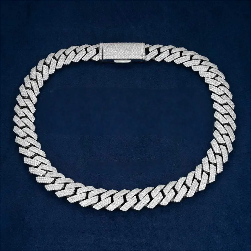 Juicx 3 Row 20MM Prong Moissanite Cuban Link Chain 14K Gold
