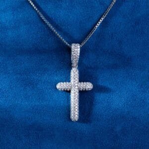 Juicx Moissanite 2-Row Cross Pendant 14K Gold