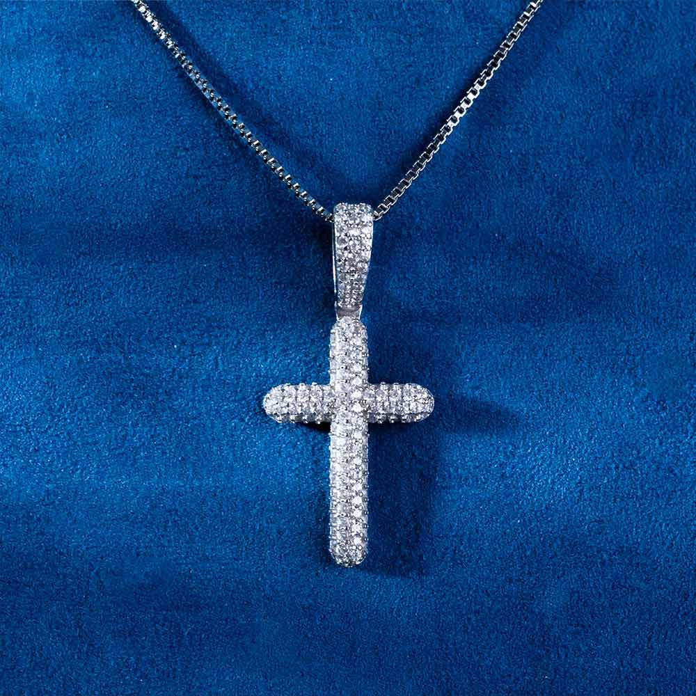 Juicx Moissanite 2-Row Cross Pendant 14K Gold