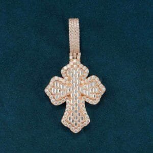 Juicx Moissanite Baguette Cross Pendant 14K Gold