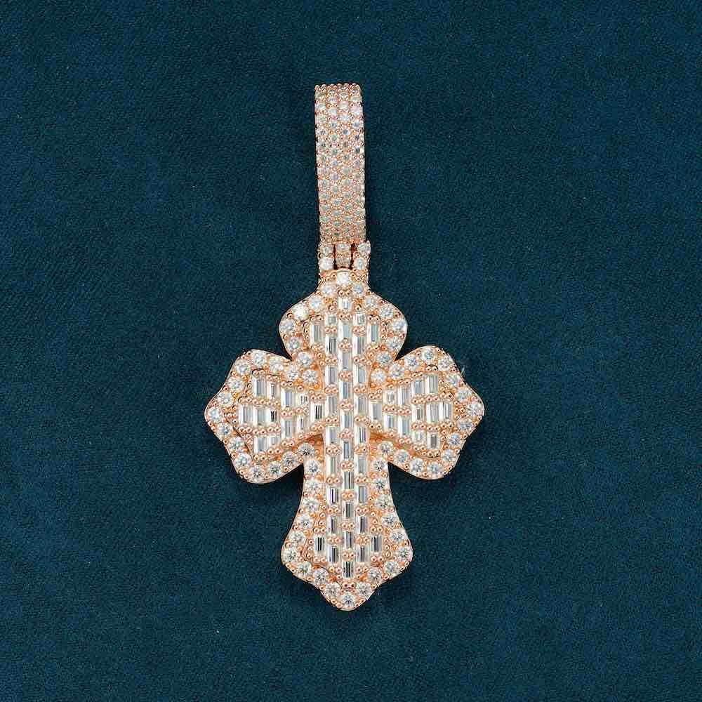 Juicx Moissanite Baguette Cross Pendant 14K Gold