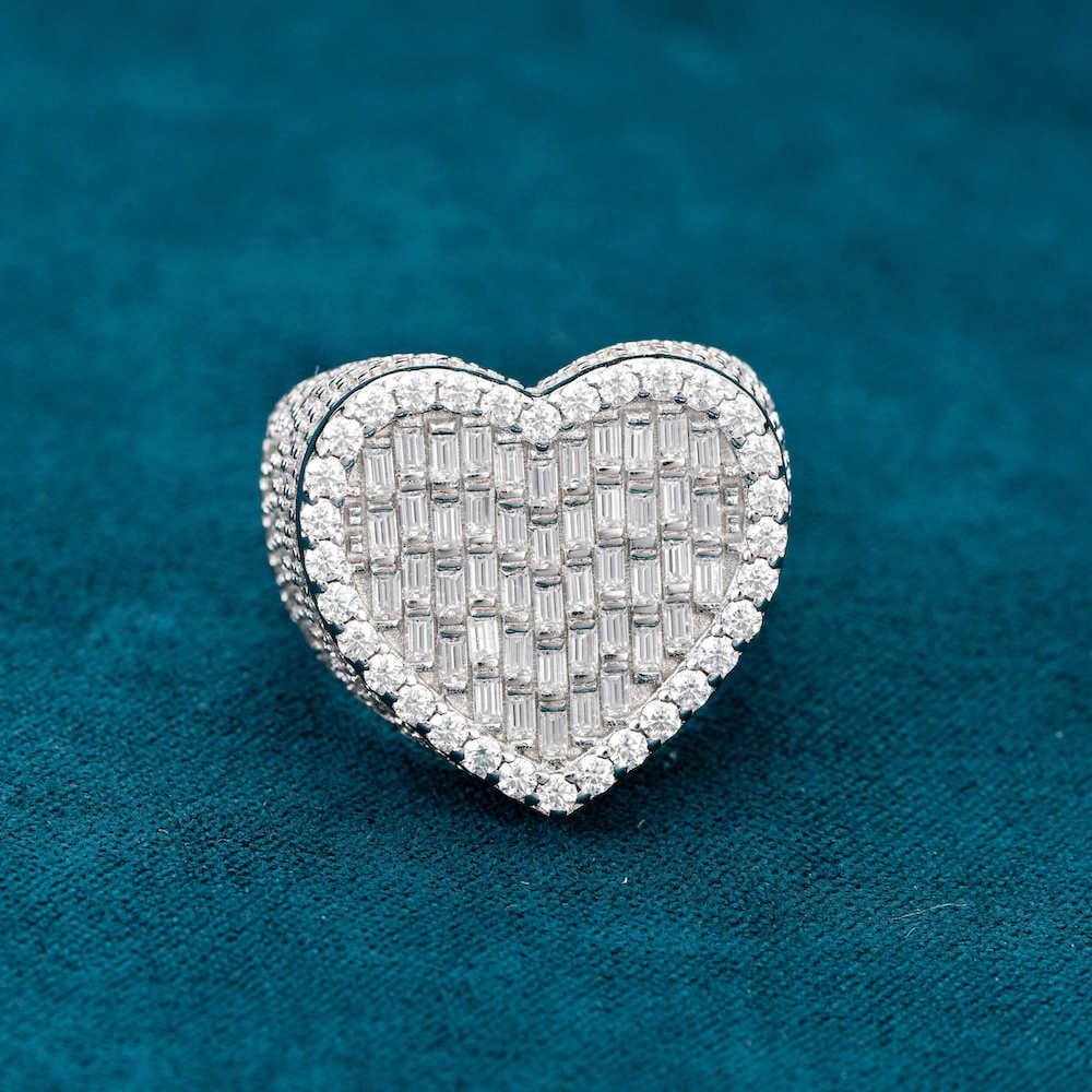 Juicx Moissanite Baguette Heart Signet Ring 14K Gold
