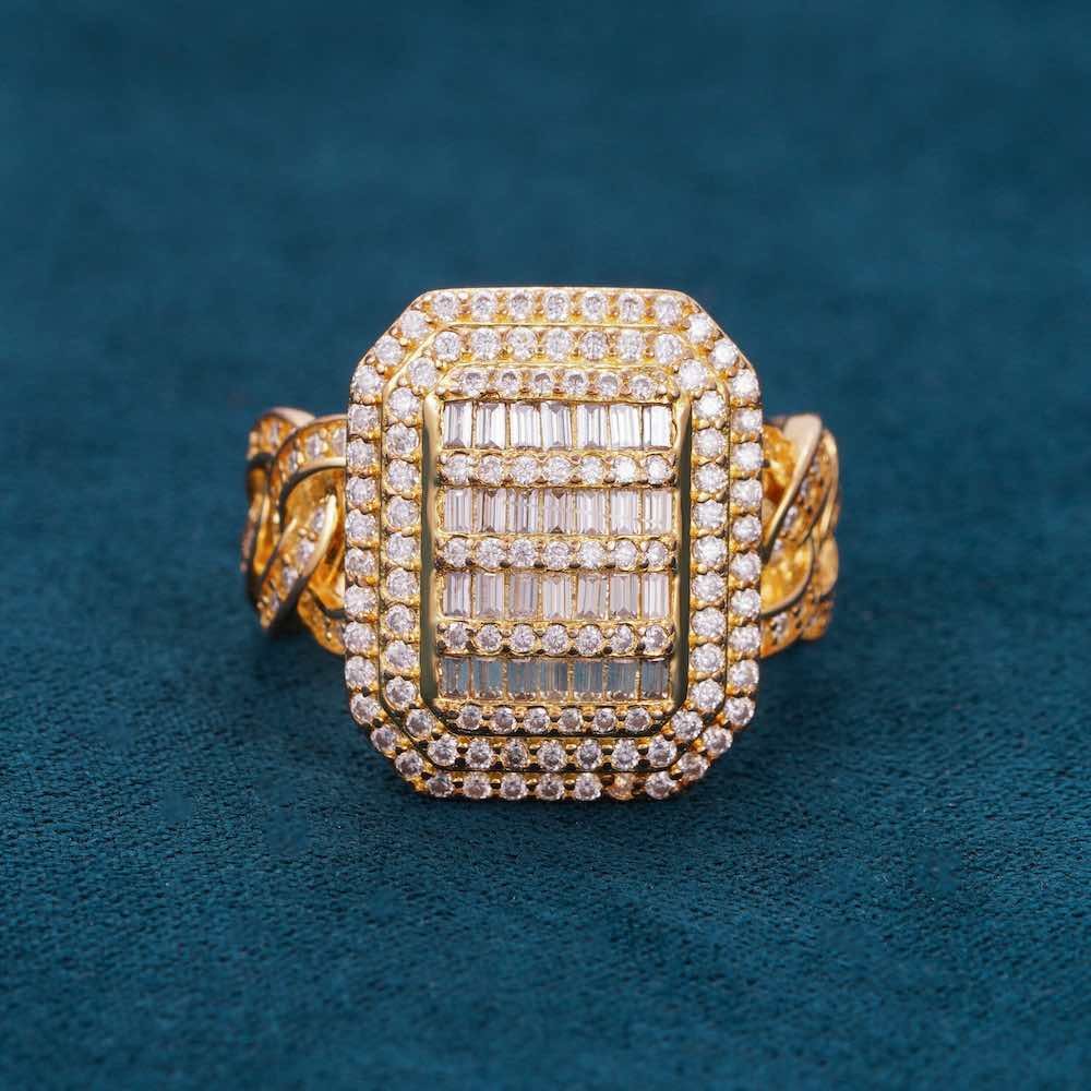 Juicx Moissanite Signet Miami Cuban Link Ring 14K Gold