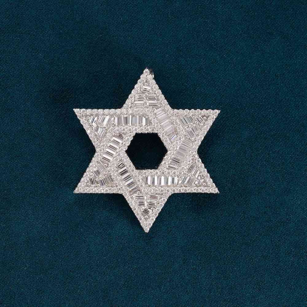 Juicx Moissanite Baguette Star of David Pendant 14K Gold